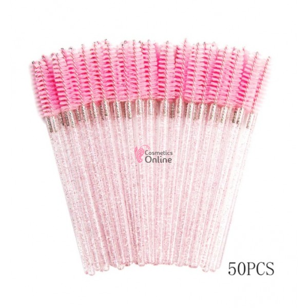Periute Mascara pentru extensii gene false, 50 bucati Roz cu sclipici
